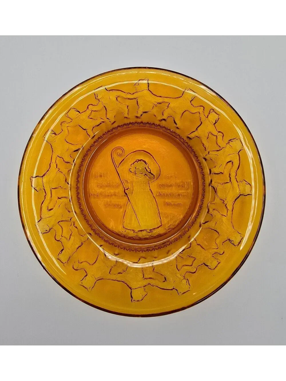 Vintage 1976 Amber Glass Little Bo Peep Child's Plate Tiara Indiana Glass